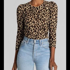 A.L.C. Karlie Leopard Print Puff-Sleeve T-Shirt S